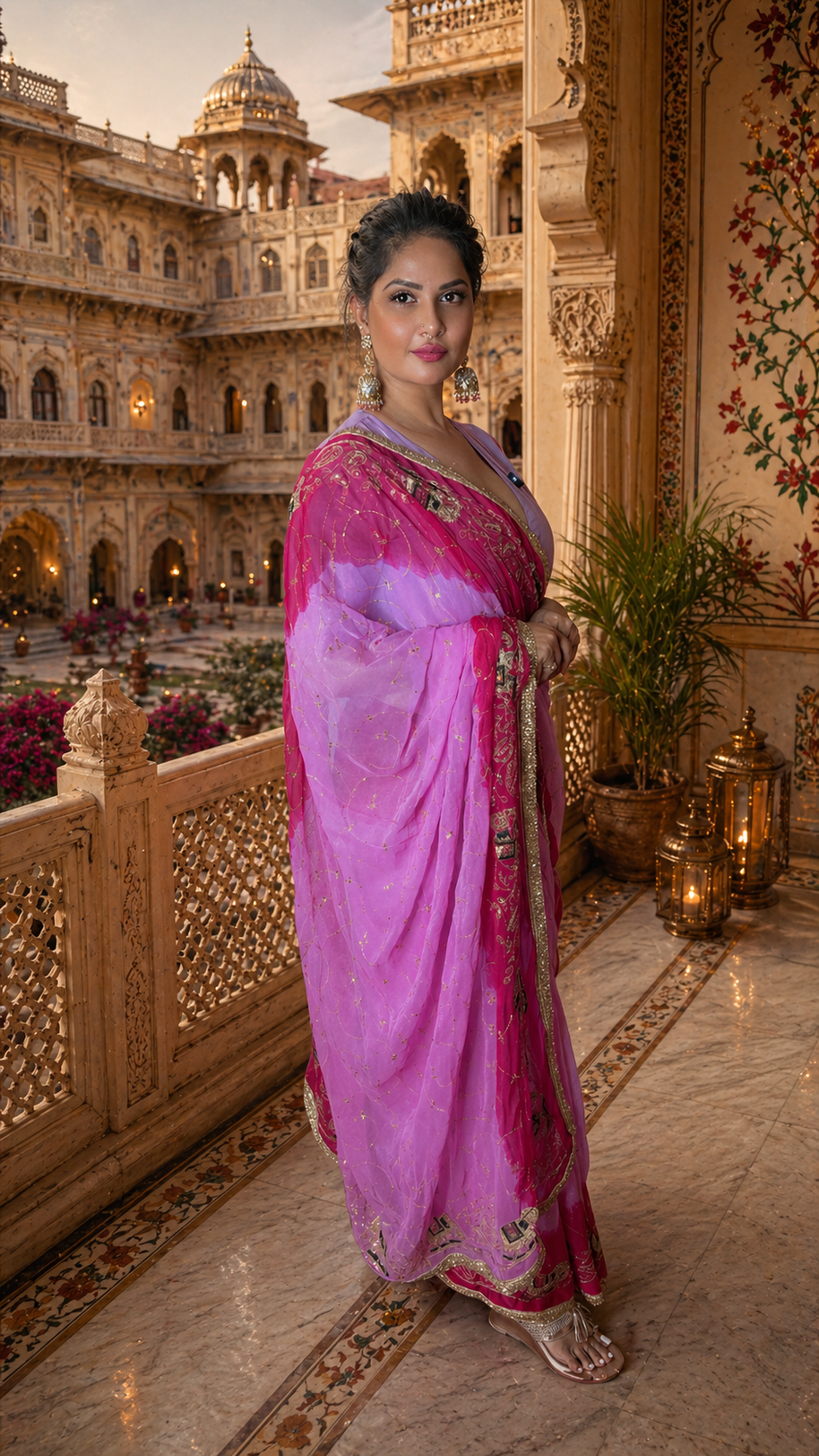 VASTRAYAM Premium Pink Ombre Georgette Saree