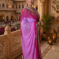 VASTRAYAM Premium Pink Ombre Georgette Saree