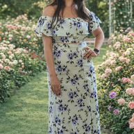 Floral Off-Shoulder Co-Ord Set With Elegant Side Slit