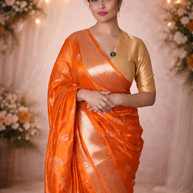Metallic Orange Tissue Silk Meenakari Banarasi Saree