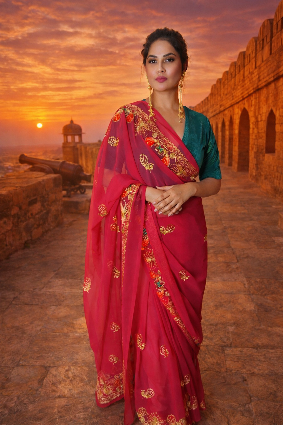 VASTRAYAM Exclusive Georgette Saree – Rich Pink