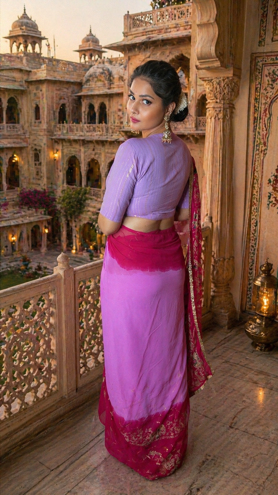 VASTRAYAM Premium Pink Ombre Georgette Saree