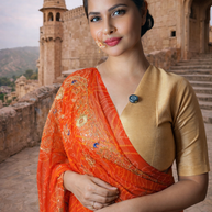 Royal Bandhani Georgette Saree with Golden Embellishment Work