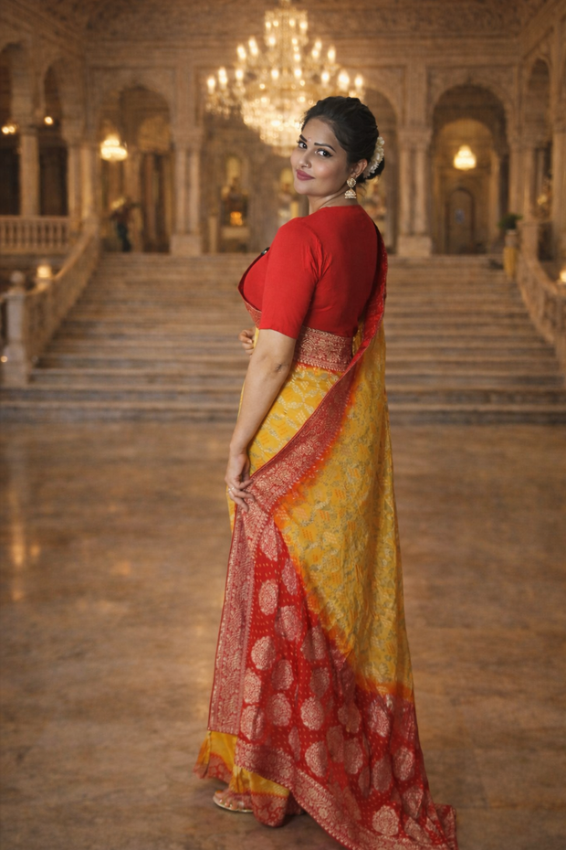 Pure Georgette Zari Weaving Bandhani Saree