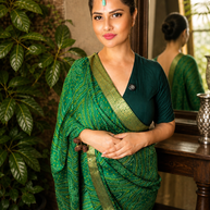 Emerald Green Bandhani Style Moss Chiffon Saree