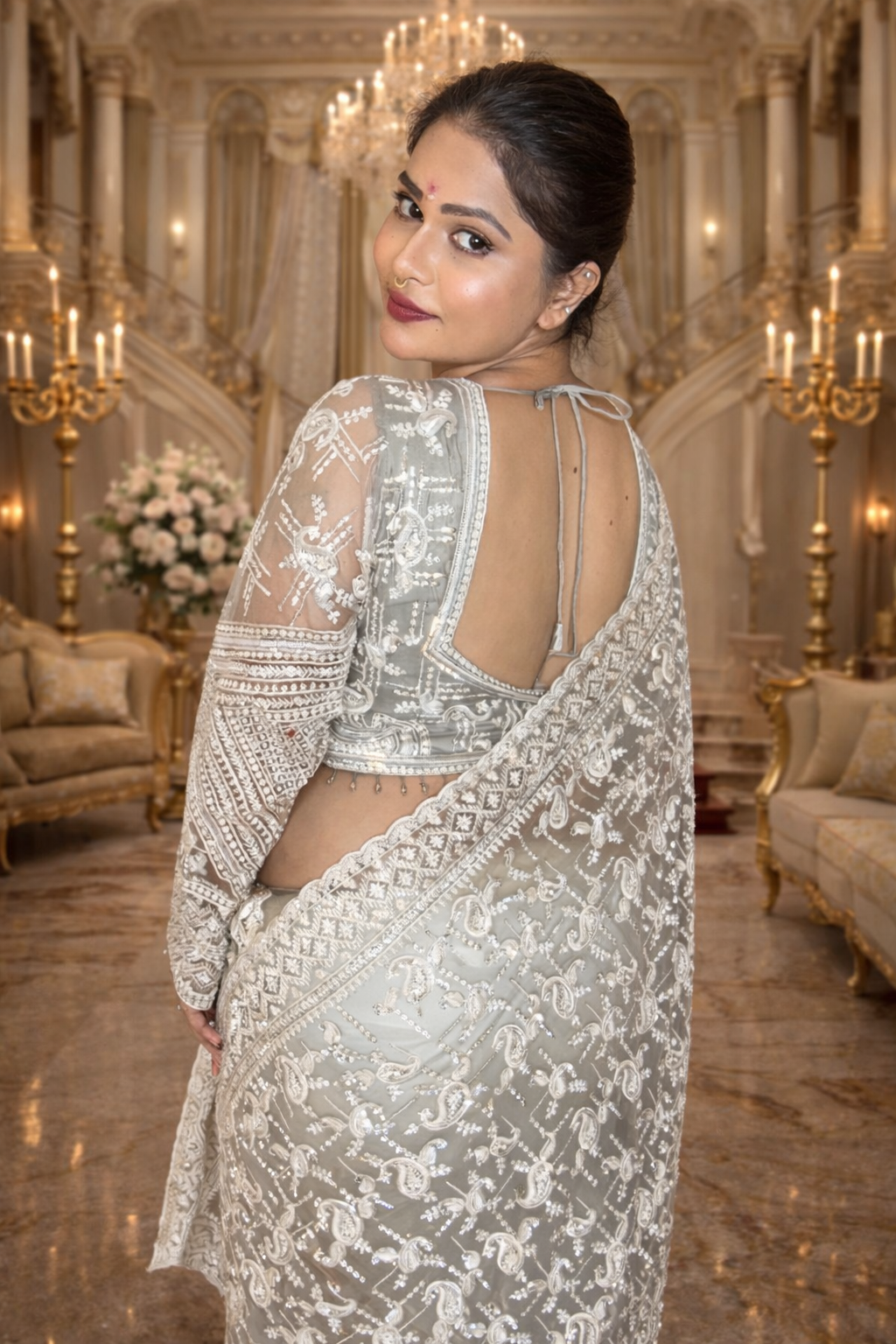 VASTRAYAM Luxury Heavy Embroidered Designer Net Saree