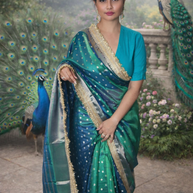 Rare Peacock Shade Tissue Silk Designer Lace Work Banarasi Saree