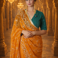 VASTRAYAM Exclusive Mustard Georgette Saree with Embroidered Detailing