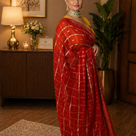 ❤️ Royal Red Bandhani Georgette Saree with Golden Zari Work