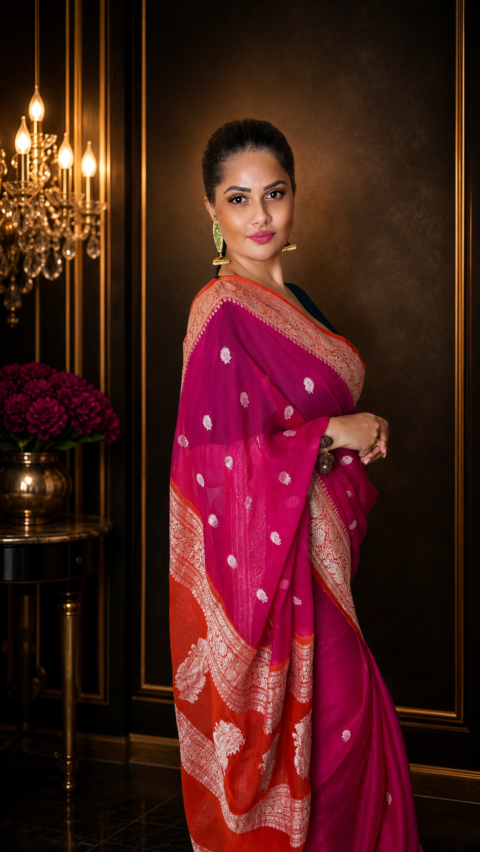 Royal Rani Pink Pure Georgette Zari Saree