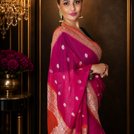 Royal Rani Pink Pure Georgette Zari Saree
