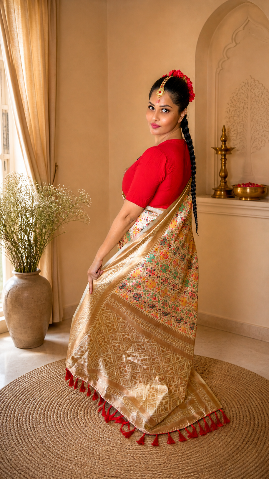 Off White Banarasi Silk Saree With Zari Weaving Work