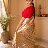 Off White Banarasi Silk Saree With Zari Weaving Work
