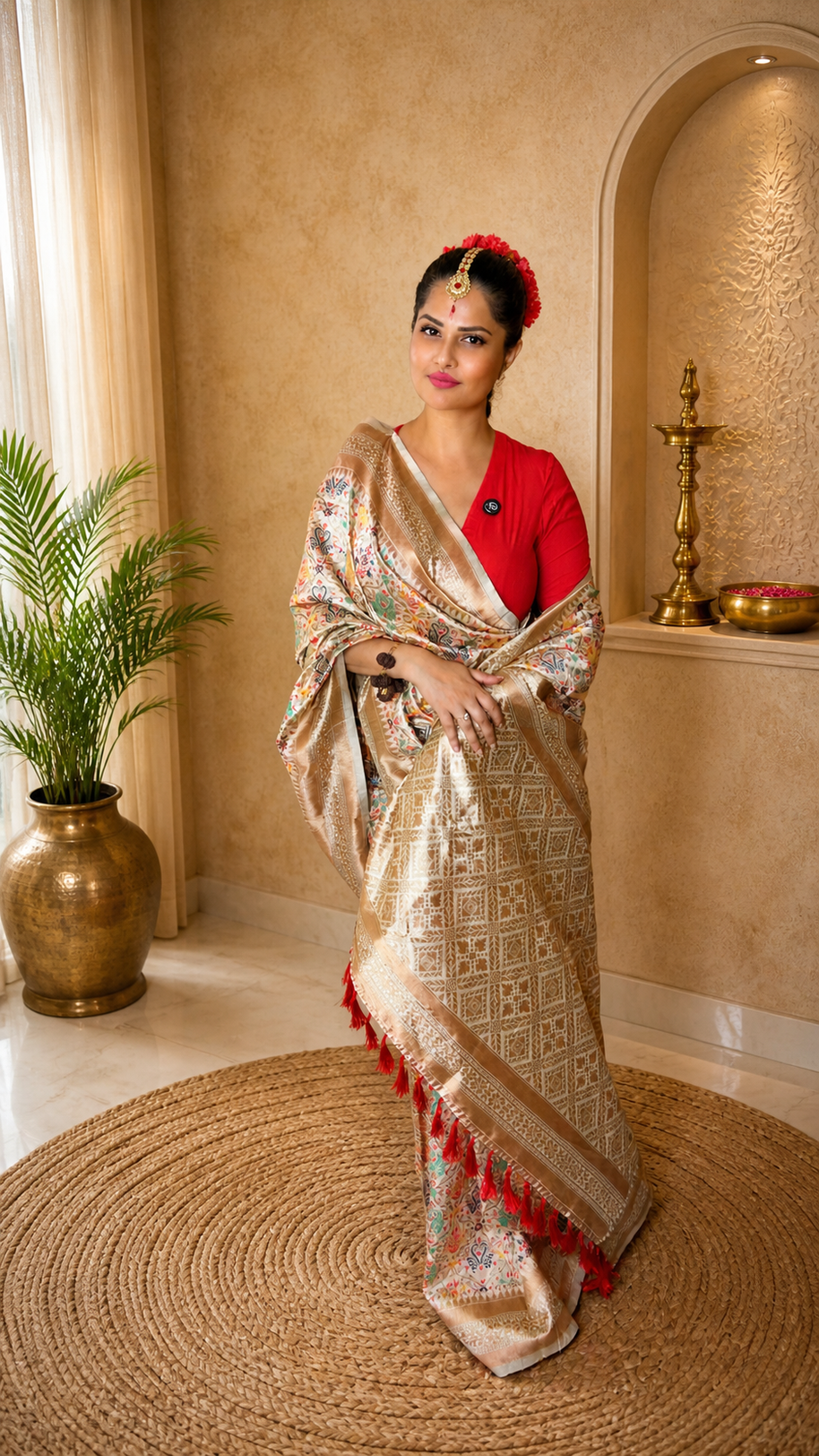 Off White Banarasi Silk Saree With Zari Weaving Work
