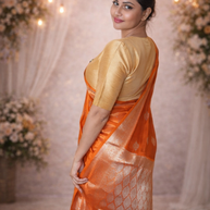 Metallic Orange Tissue Silk Meenakari Banarasi Saree