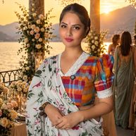 VASTRAYAM White Mulmul Cotton Bagru Print Saree