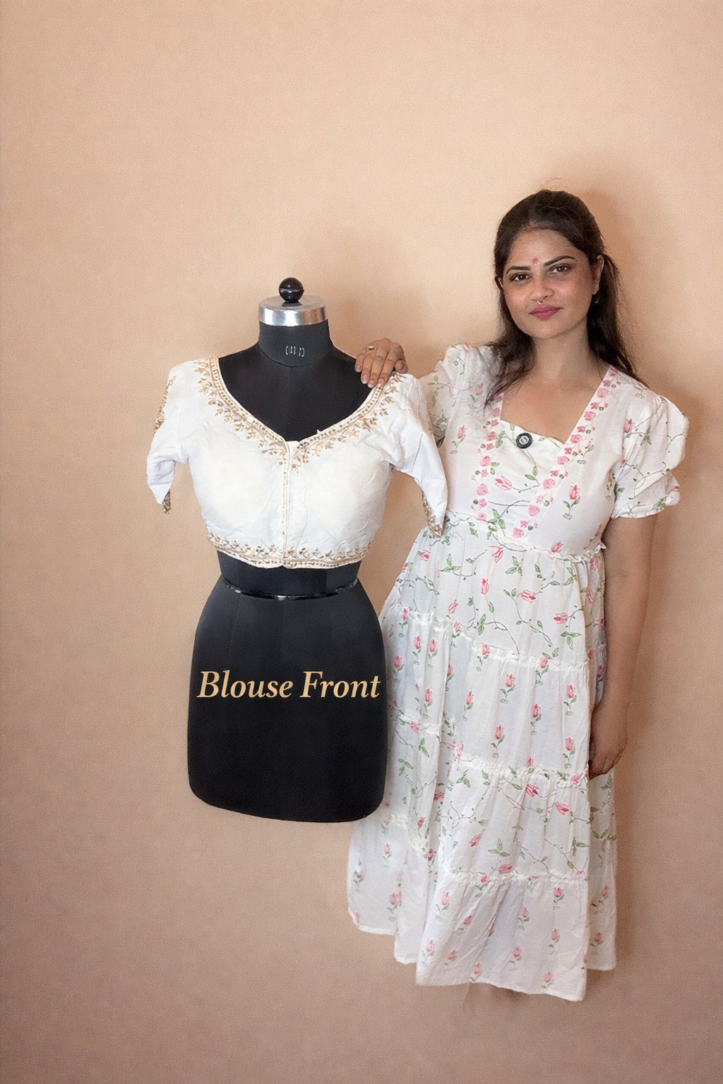 VASTRAYAM White Embroidery Blouse (Front & Back)