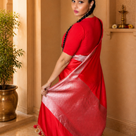 Bridal Red Mashru Katan Silk Banarasi Saree – Ghats Inspired Weave