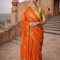 Royal Bandhani Georgette Saree with Golden Embellishment Work