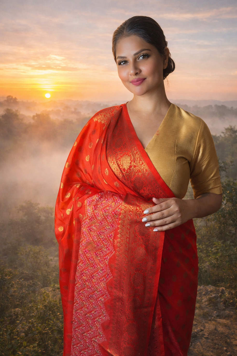 Bright Red Banarasi Georgette Silk Saree – Exclusive Piece
