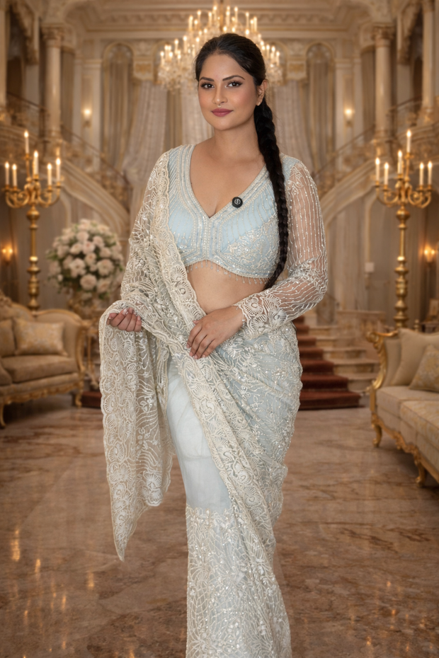 VASTRAYAM Luxury Heavy Embroidered Designer Net Saree