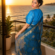 Royal Blue Bandhani Georgette Saree with Golden Sequence Tari Work