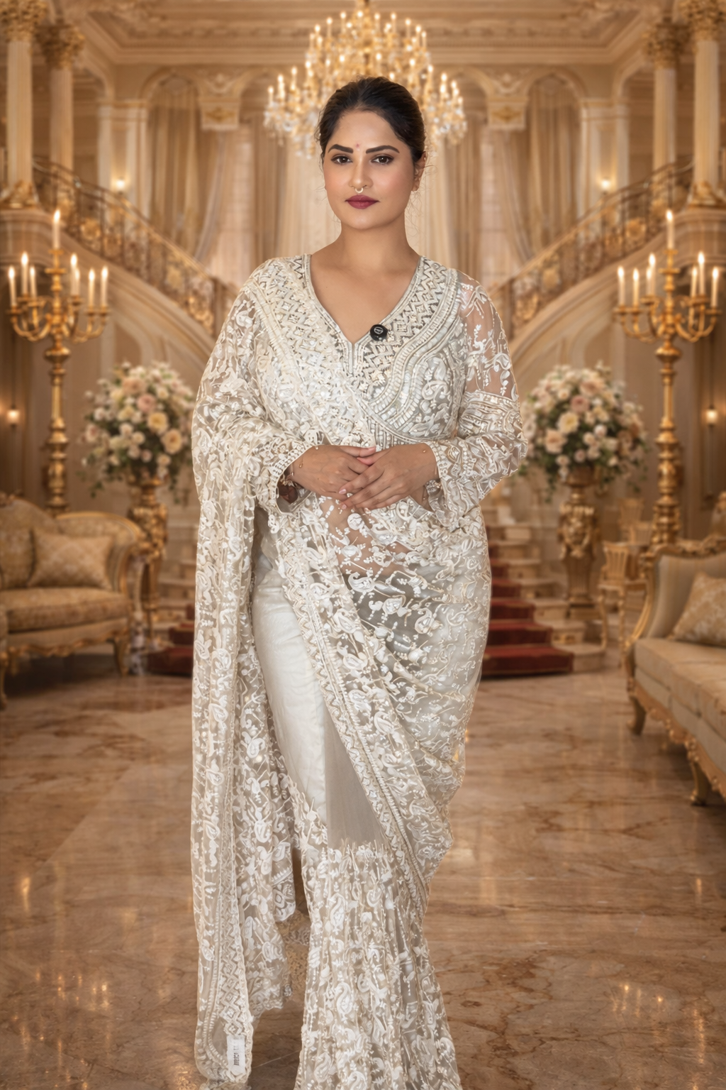VASTRAYAM Luxury Heavy Embroidered Designer Net Saree
