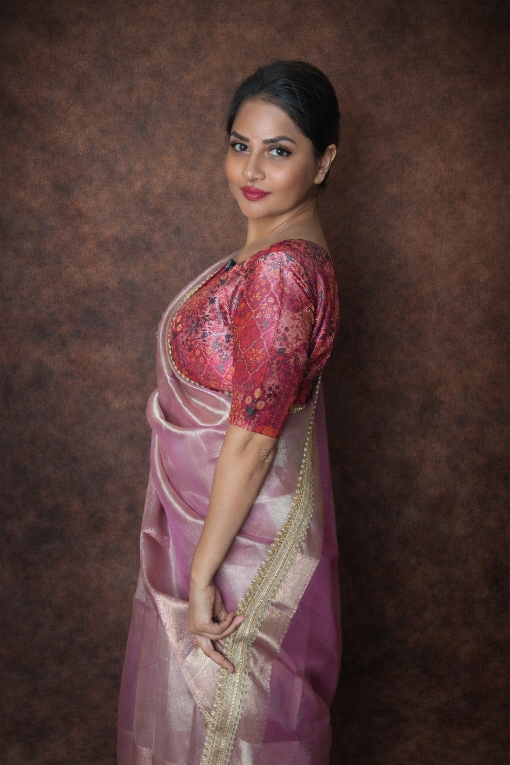 Pink Banarasi Tissue Silk Saree with Zari Border & Rich Pallu