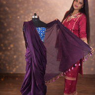 Wine Khadi Cotton Handblock Saree With Printed Blouse | VASTRAYAM