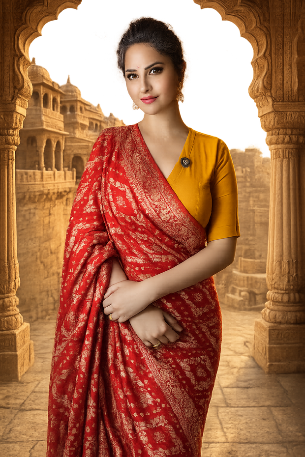 VASTRAYAM Premium Pure Georgette Red Saree
