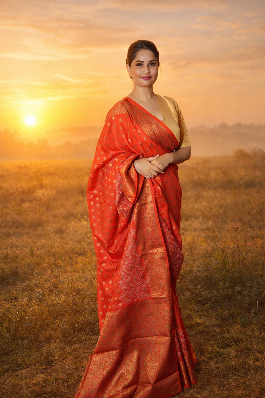 Bright Red Banarasi Georgette Silk Saree – Exclusive Piece