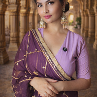VASTRAYAM Exclusive Wine Purple Georgette Saree with Gold Embroidery