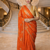 Royal Bandhani Georgette Saree with Golden Embellishment Work