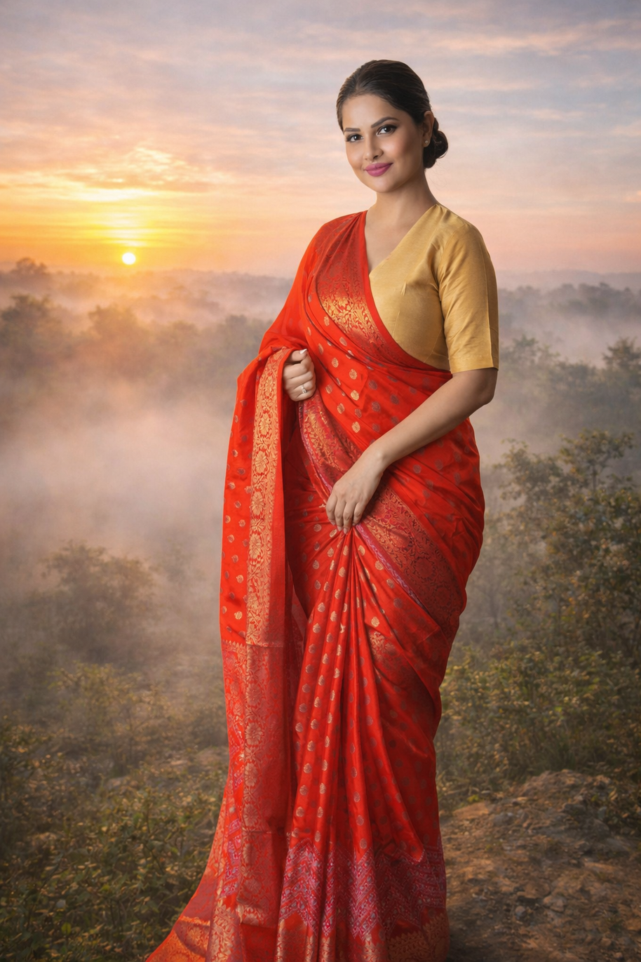 Bright Red Banarasi Georgette Silk Saree – Exclusive Piece