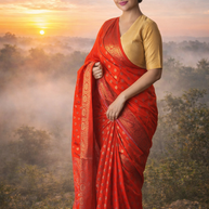 Bright Red Banarasi Georgette Silk Saree – Exclusive Piece