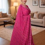 Bandhani Chiffon Saree with Thread Weaving Border
