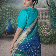 Rare Peacock Shade Tissue Silk Designer Lace Work Banarasi Saree