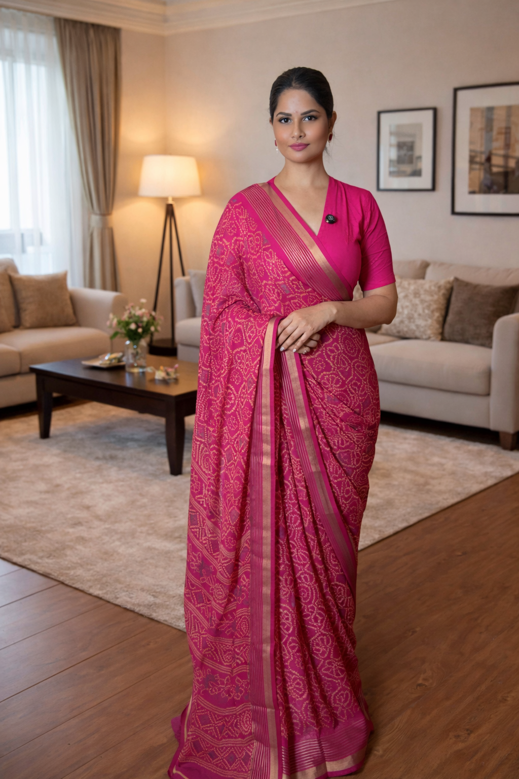 Bandhani Chiffon Saree with Thread Weaving Border