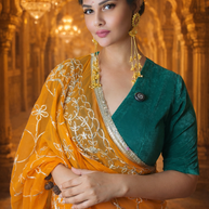 VASTRAYAM Exclusive Mustard Georgette Saree with Embroidered Detailing