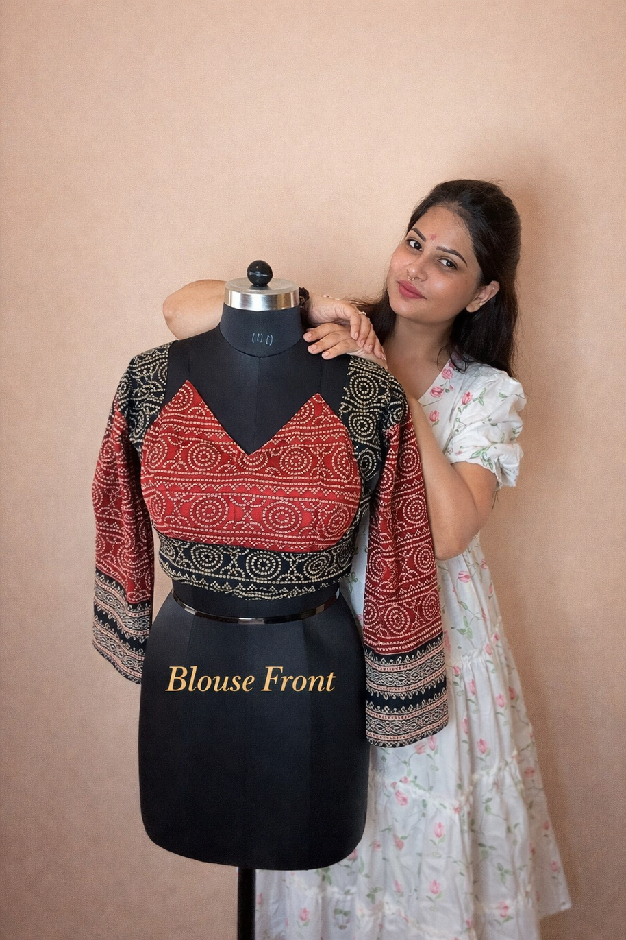 VASTRAYAM Red Ajrakh Printed Blouse (Front & Back)