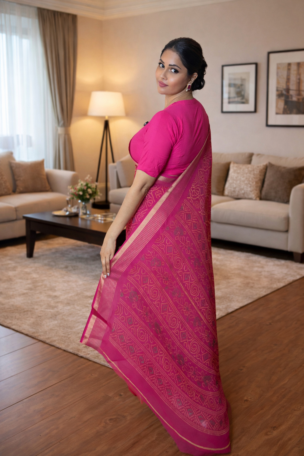 Bandhani Chiffon Saree with Thread Weaving Border