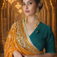 VASTRAYAM Exclusive Mustard Georgette Saree with Embroidered Detailing