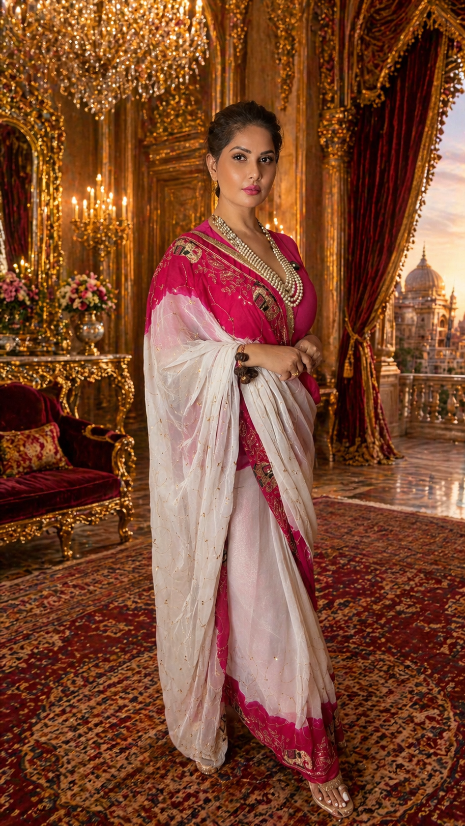 VASTRAYAM Premium White Pink Ombre Georgette Saree