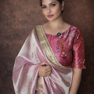 Pink Banarasi Tissue Silk Saree with Zari Border & Rich Pallu