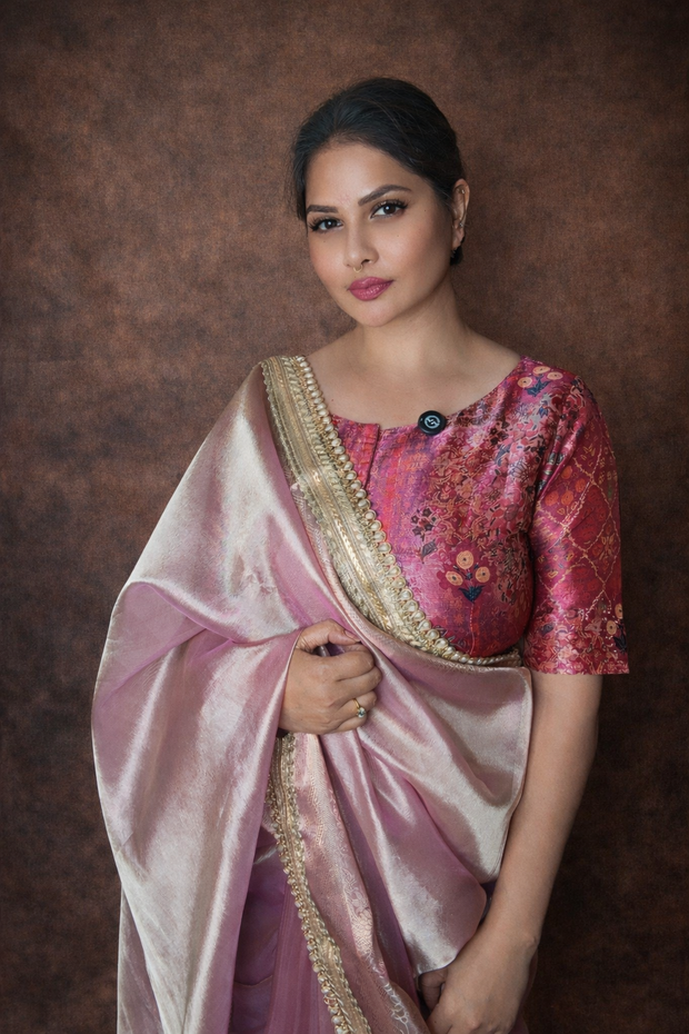 Pink Banarasi Tissue Silk Saree with Zari Border & Rich Pallu