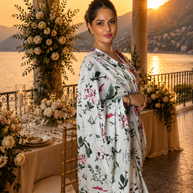 VASTRAYAM White Mulmul Cotton Bagru Print Saree