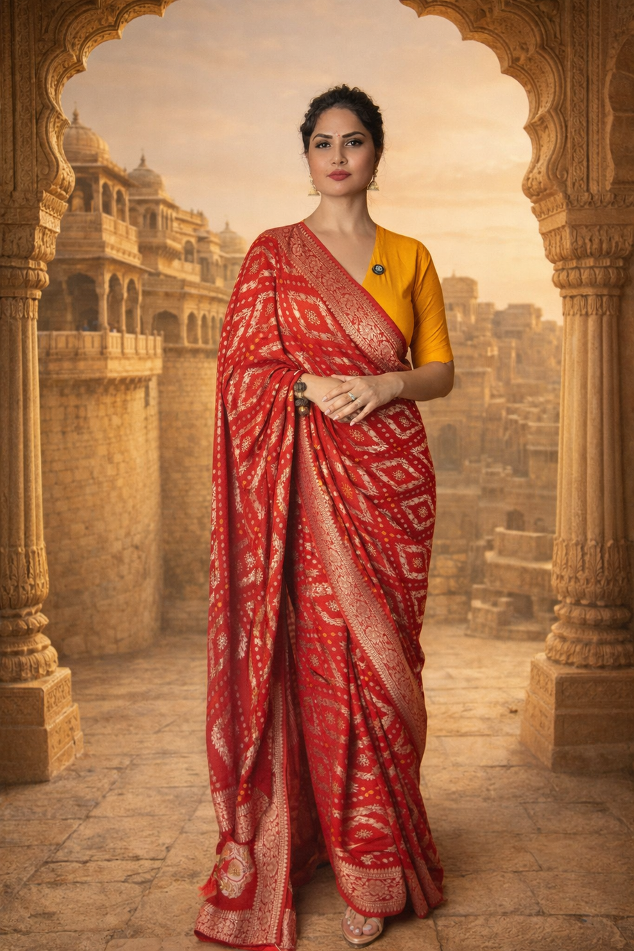 VASTRAYAM Premium Pure Georgette Red Saree