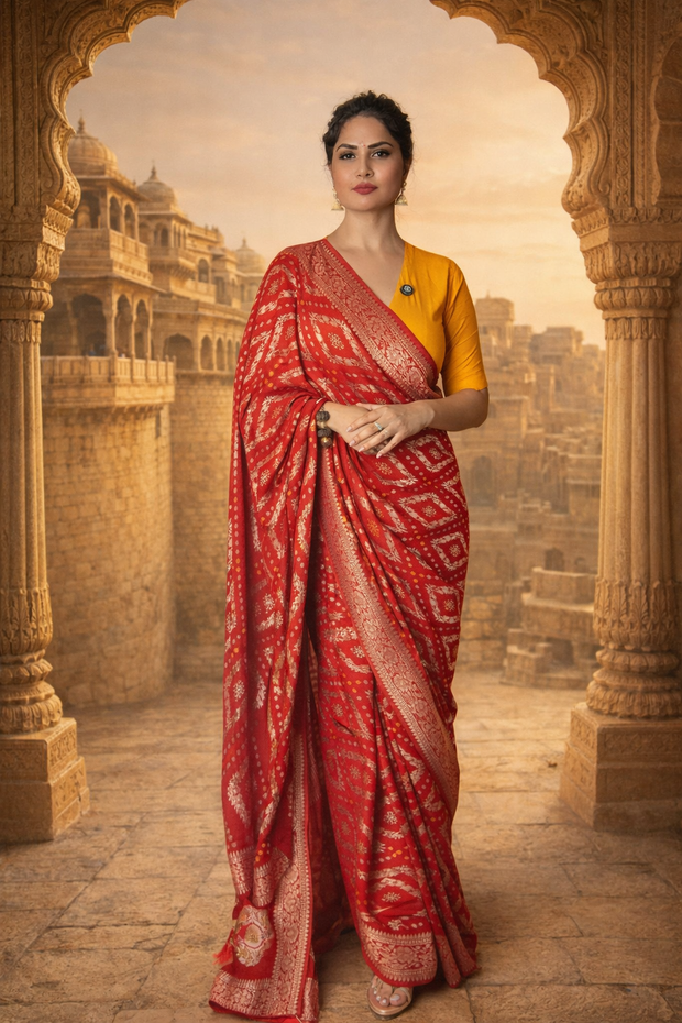 VASTRAYAM Premium Pure Georgette Red Saree
