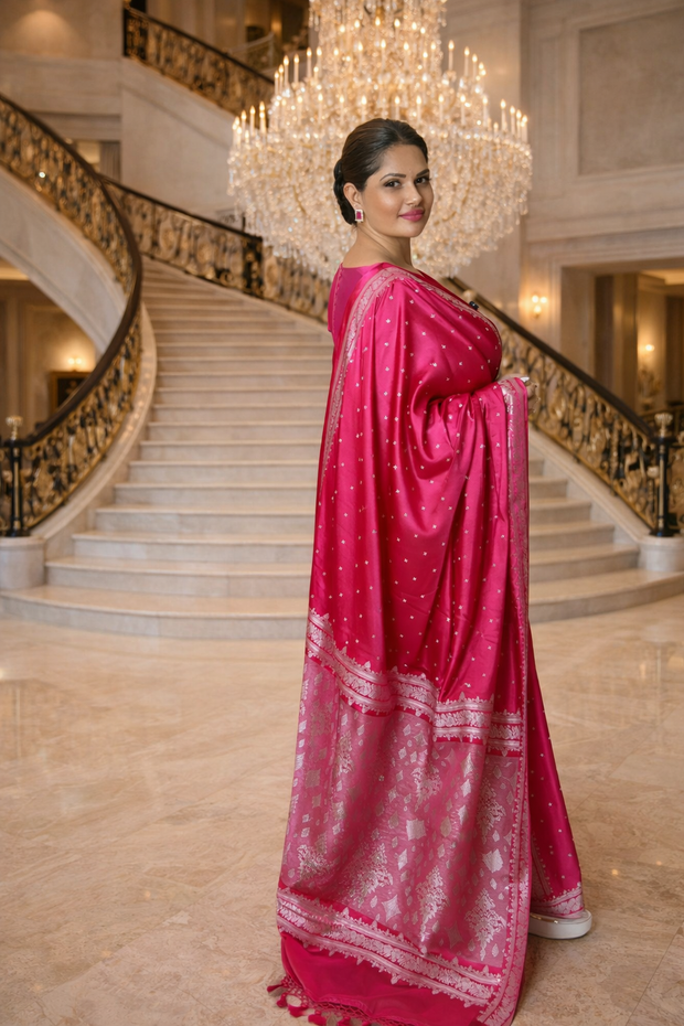 Bright Rani Pink Mashru Katan Silk Banarasi Saree
