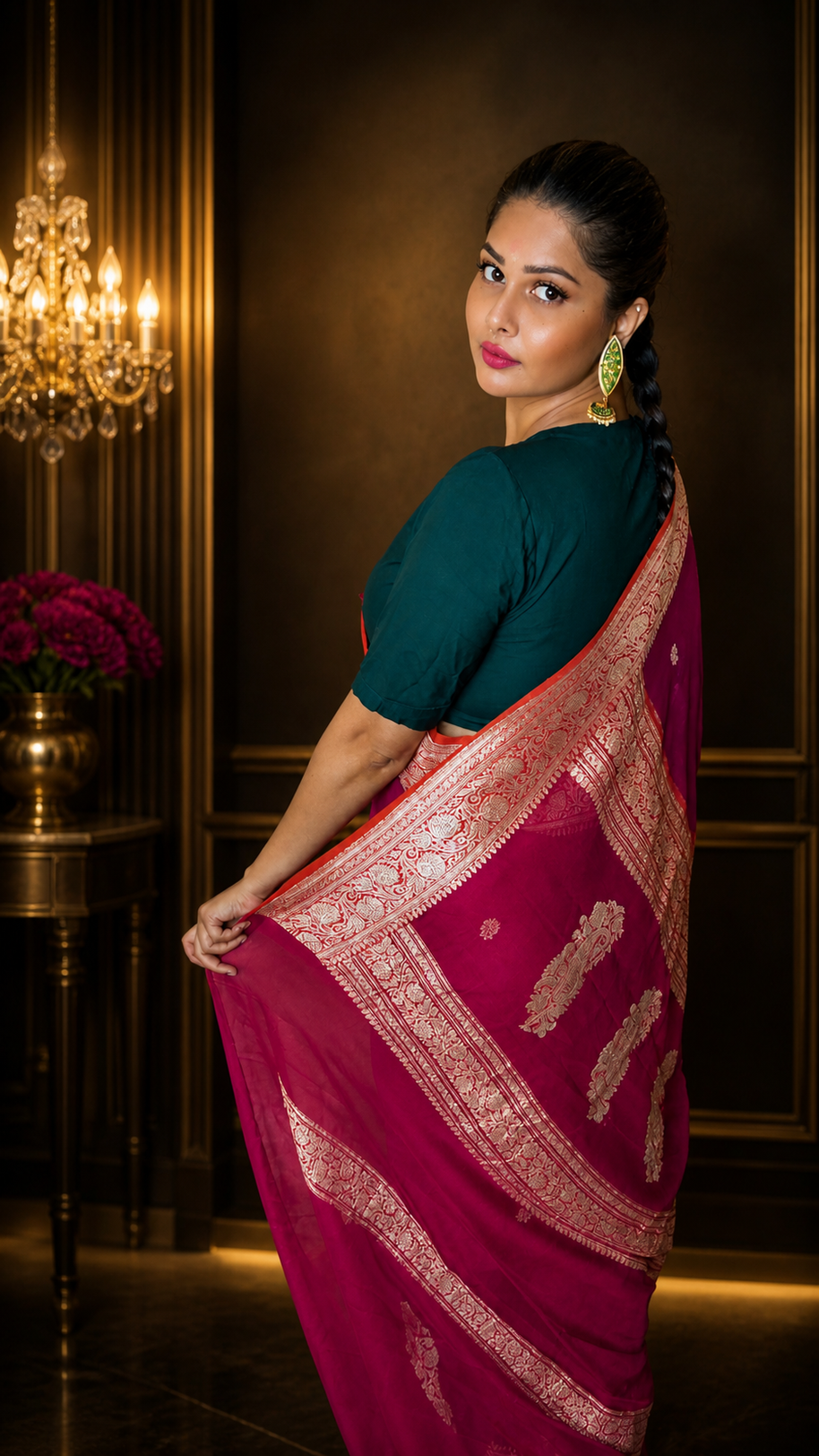 Royal Rani Pink Pure Georgette Zari Saree